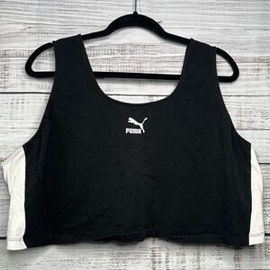 PUMA Women's Plus Size 3X Iconic T7 Bralette Black White Colorblock Crop Top
